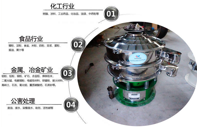 面粉振動篩粉機適用于化工，食品，金屬、冶金，公害處理等行業